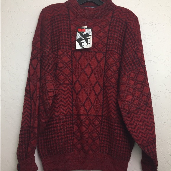NWT 90s Vintage Red Black Pullover Sweater - Picture 1 of 5